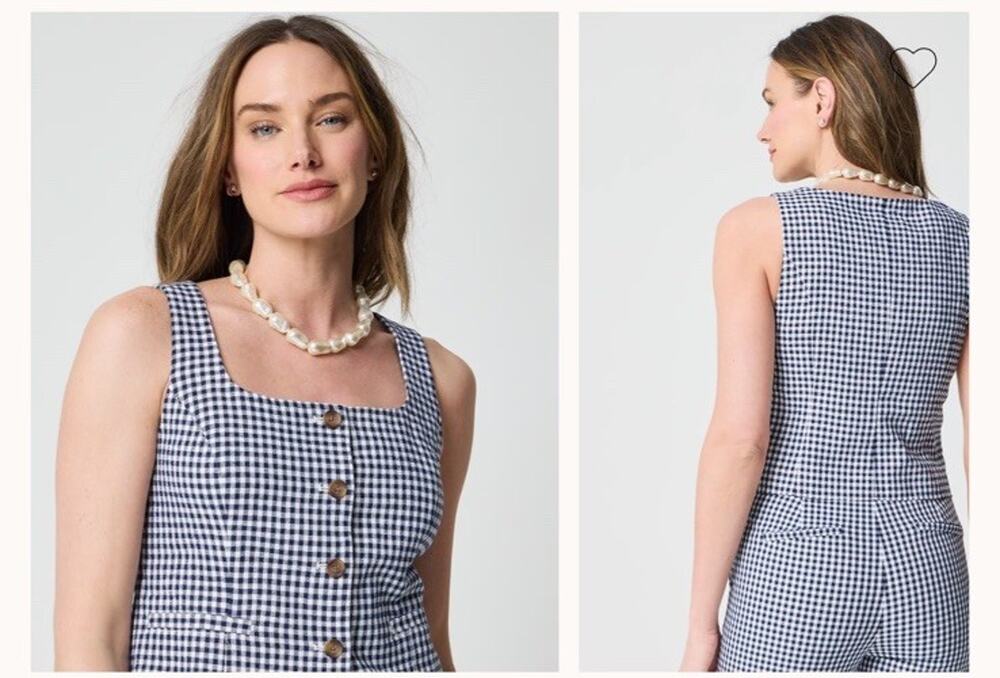 J. Crew Linen Blend Button Front Vest & Matching Skirt Set Navy White Sz 8/M
